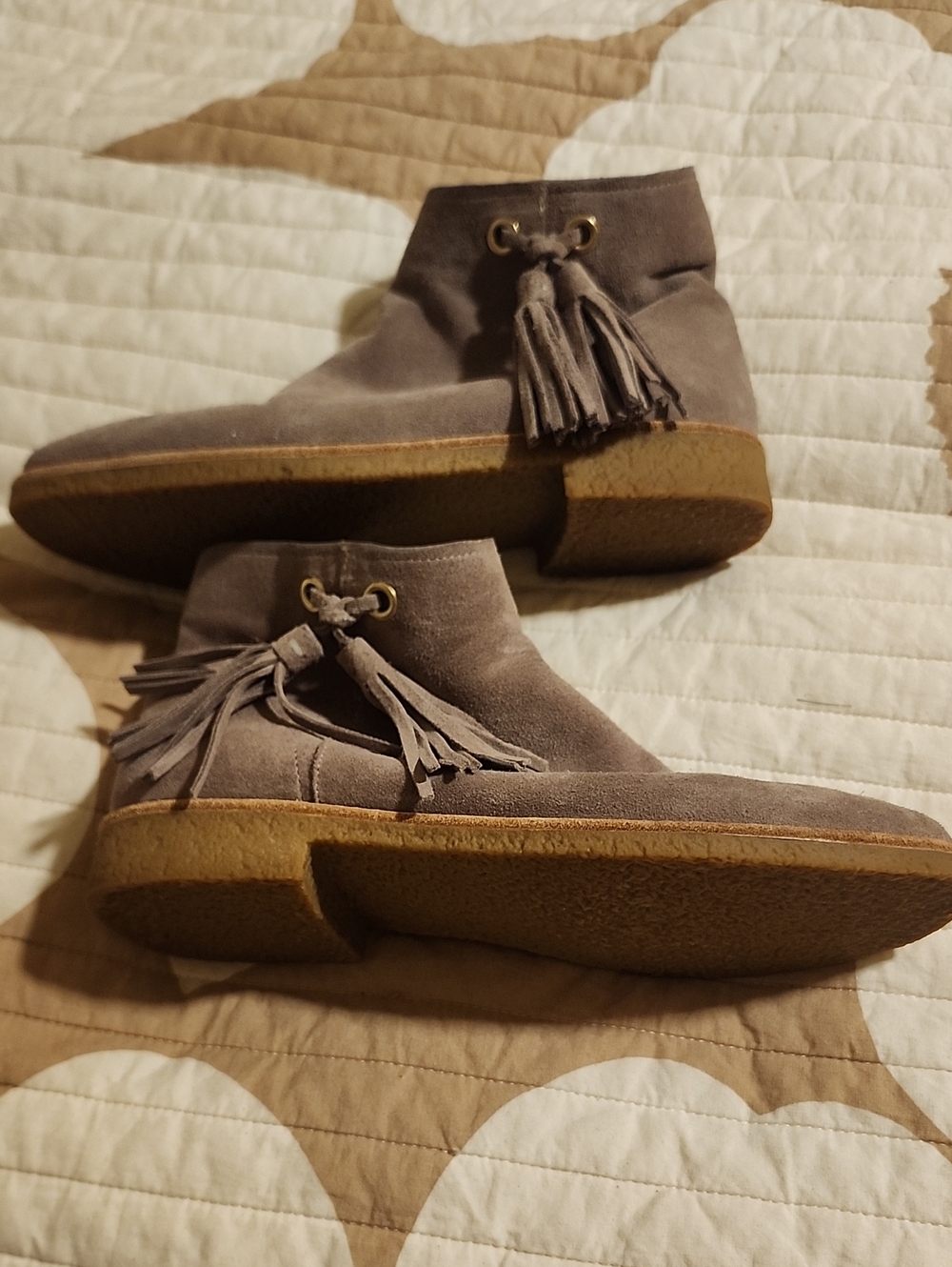 kate spade Taupe Suede Tassel Ankle Boots